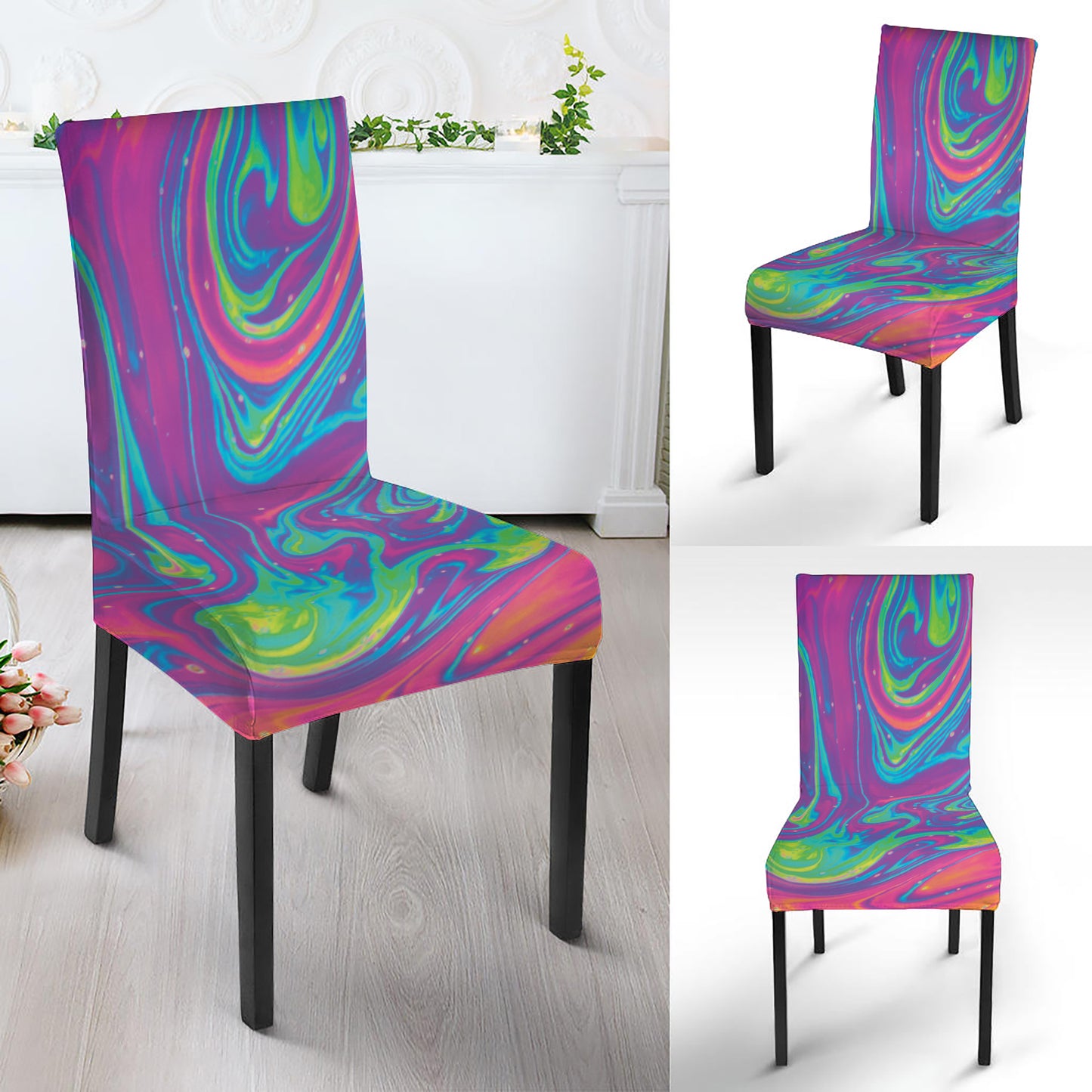 Psychedelic Liquid Print Dining Chair Slipcover
