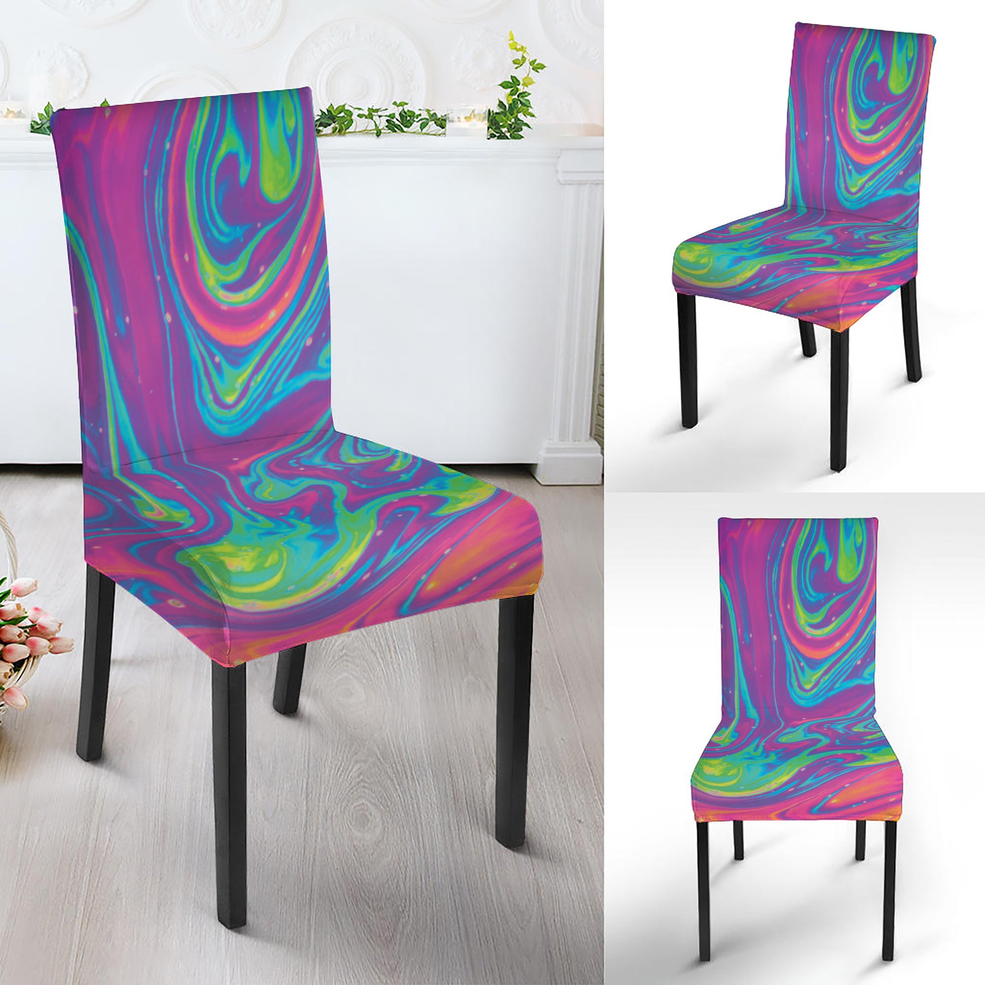 Psychedelic Liquid Print Dining Chair Slipcover