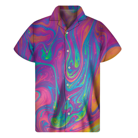 Psychedelic Liquid Print Men's Short Sleeve Shirt