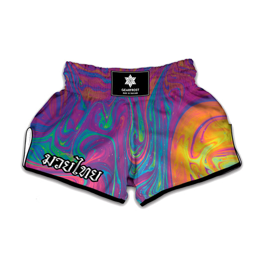 Psychedelic Liquid Print Muay Thai Boxing Shorts