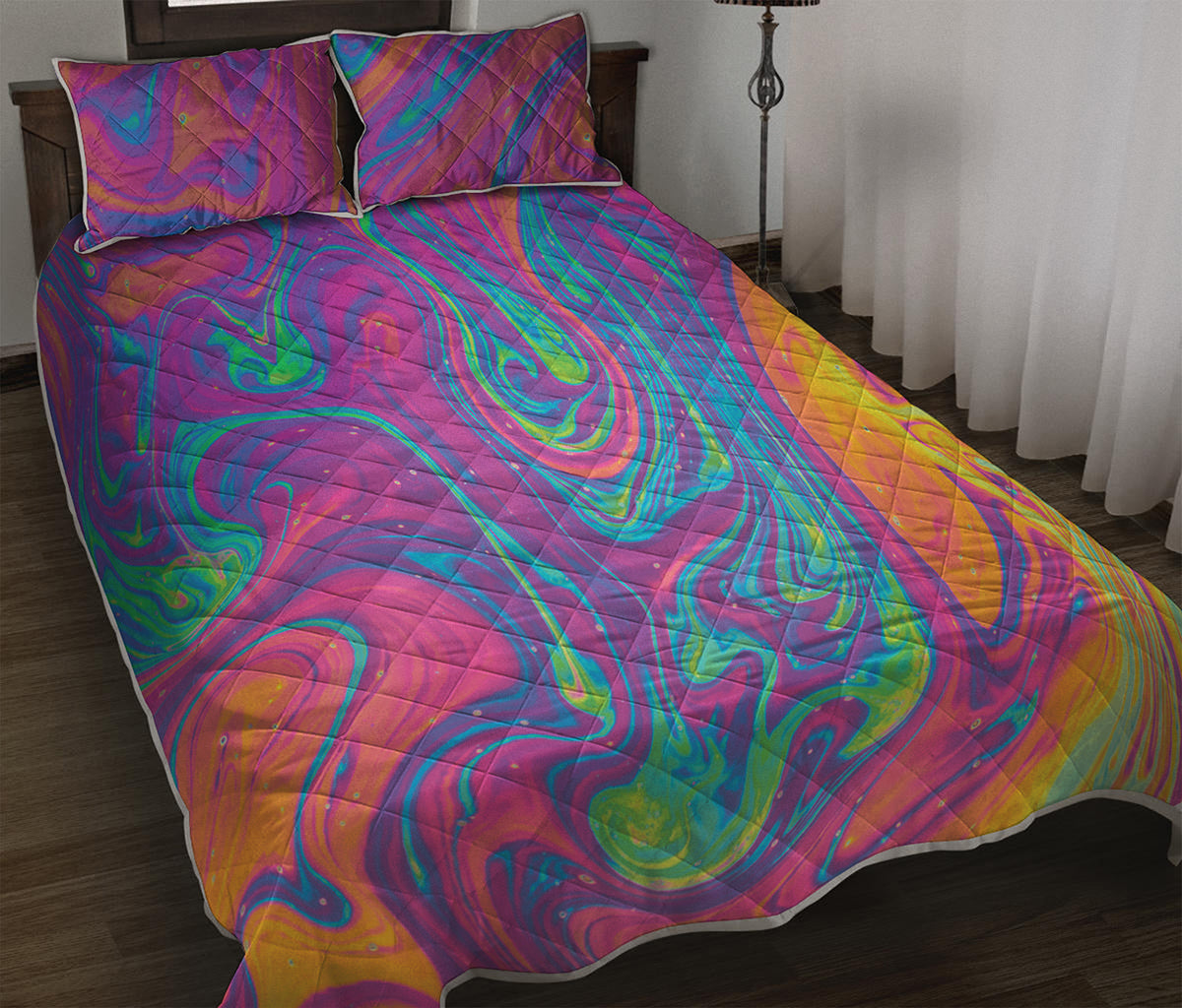Psychedelic Liquid Print Quilt Bed Set