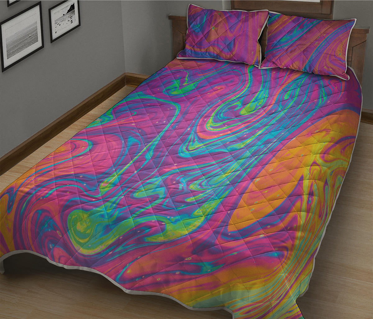 Psychedelic Liquid Print Quilt Bed Set