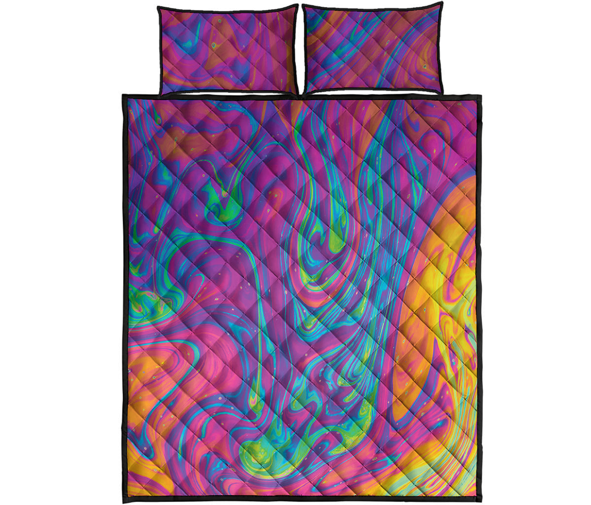 Psychedelic Liquid Print Quilt Bed Set