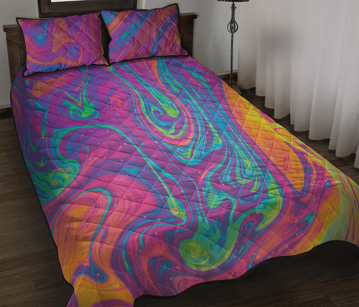 Psychedelic Liquid Print Quilt Bed Set