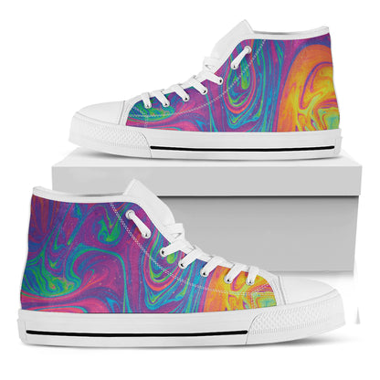 Psychedelic Liquid Print White High Top Shoes