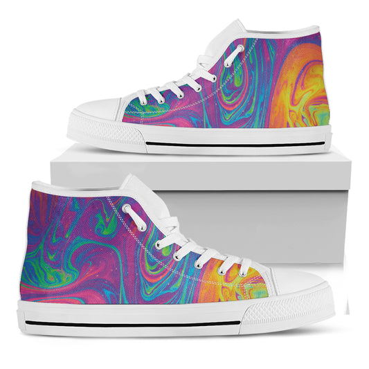 Psychedelic Liquid Print White High Top Shoes
