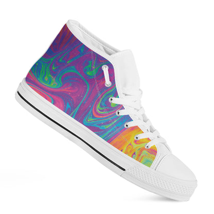 Psychedelic Liquid Print White High Top Shoes