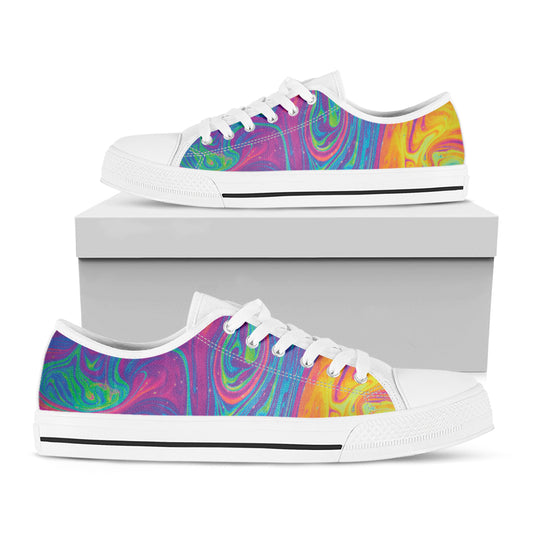Psychedelic Liquid Print White Low Top Shoes