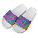 Psychedelic Liquid Print White Slide Sandals