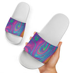 Psychedelic Liquid Print White Slide Sandals