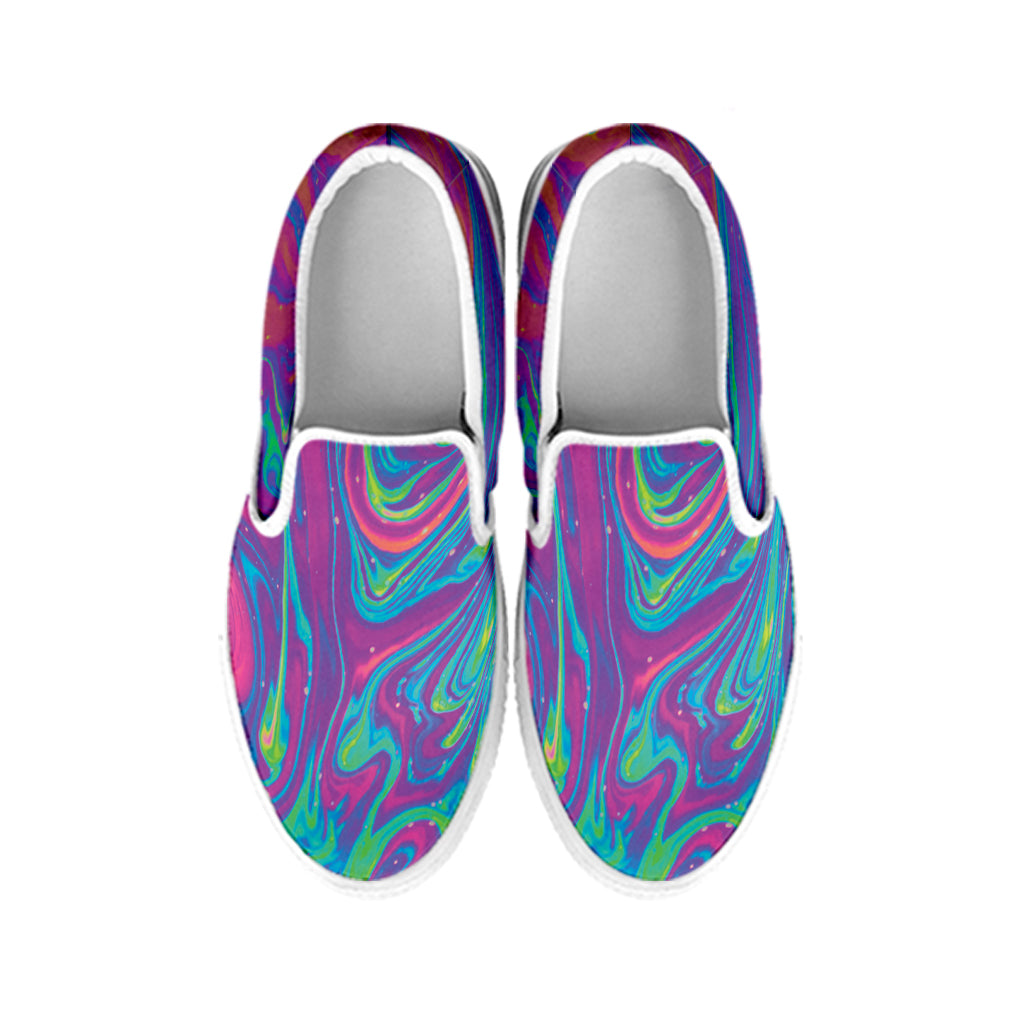 Psychedelic Liquid Print White Slip On Shoes