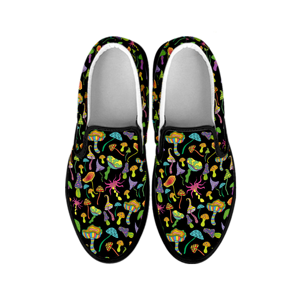 Psychedelic Mushroom Pattern Print Black Slip On Shoes