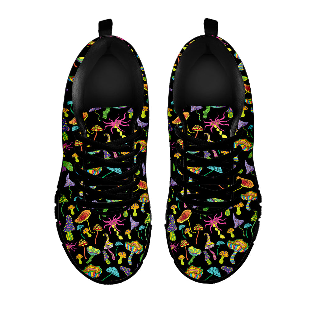 Psychedelic Mushroom Pattern Print Black Sneakers