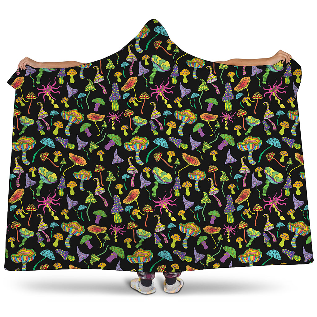 Psychedelic Mushroom Pattern Print Hooded Blanket