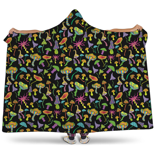 Psychedelic Mushroom Pattern Print Hooded Blanket
