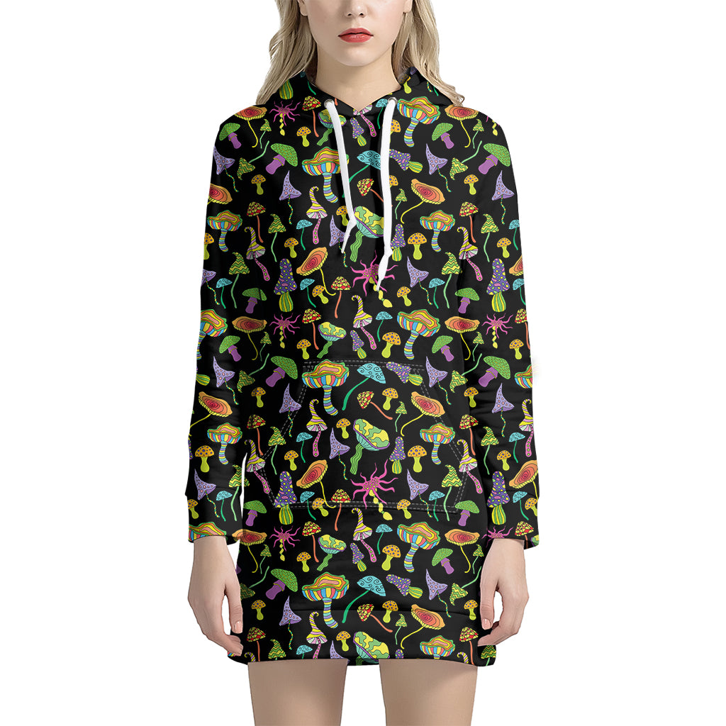 Psychedelic Mushroom Pattern Print Hoodie Dress