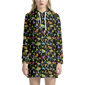 Psychedelic Mushroom Pattern Print Hoodie Dress