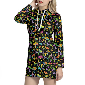 Psychedelic Mushroom Pattern Print Hoodie Dress