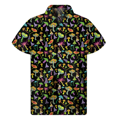Psychedelic Mushroom Pattern Print Men's Short Sleeve Shirt