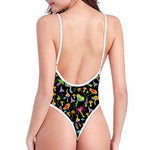 Psychedelic Mushroom Pattern Print One Piece High Cut Swimsuit