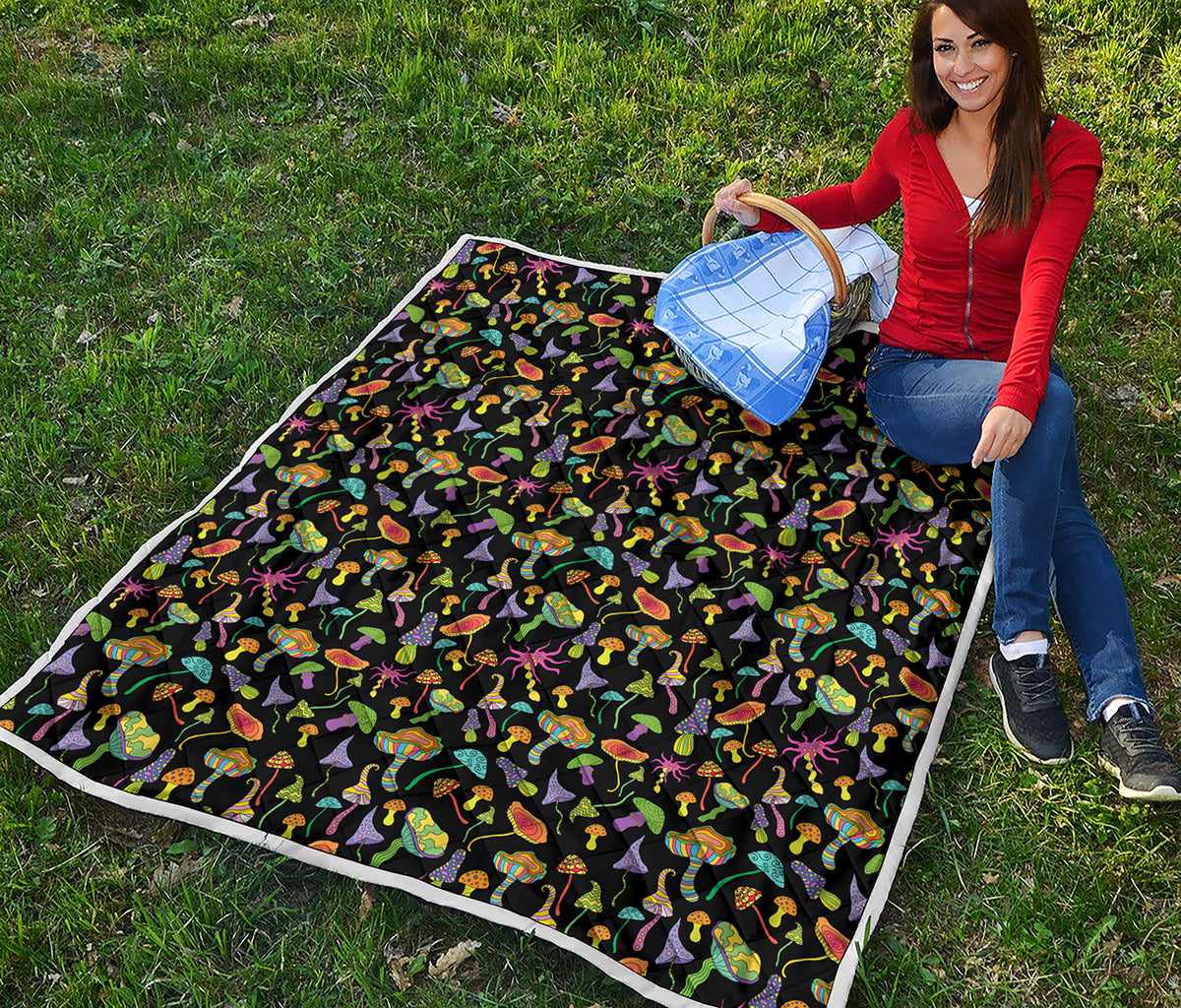 Psychedelic Mushroom Pattern Print Quilt