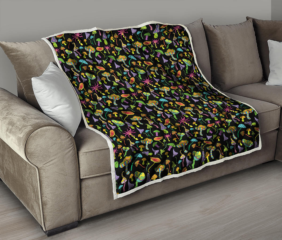 Psychedelic Mushroom Pattern Print Quilt