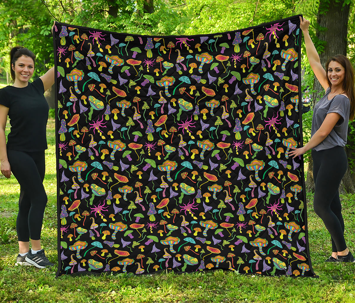 Psychedelic Mushroom Pattern Print Quilt