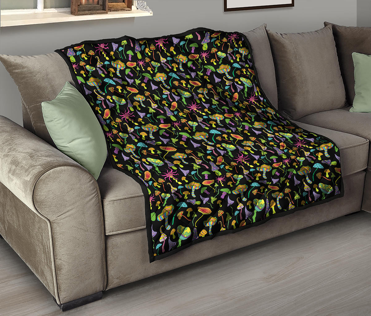 Psychedelic Mushroom Pattern Print Quilt