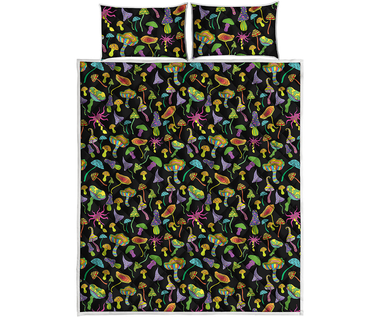 Psychedelic Mushroom Pattern Print Quilt Bed Set