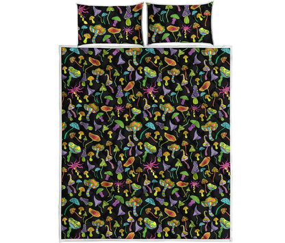 Psychedelic Mushroom Pattern Print Quilt Bed Set
