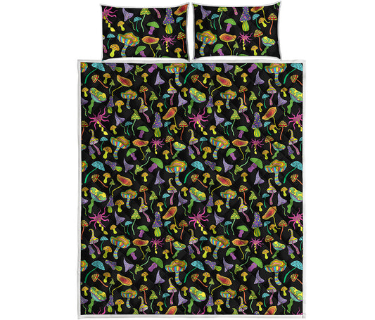Psychedelic Mushroom Pattern Print Quilt Bed Set