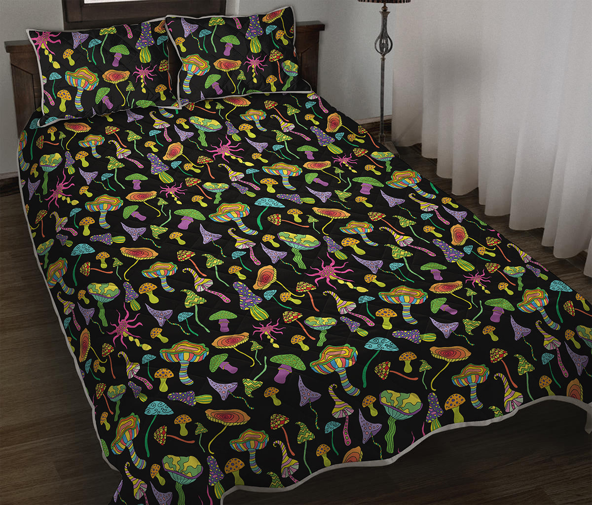 Psychedelic Mushroom Pattern Print Quilt Bed Set