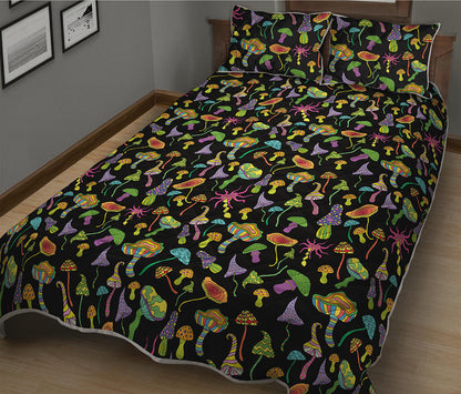 Psychedelic Mushroom Pattern Print Quilt Bed Set