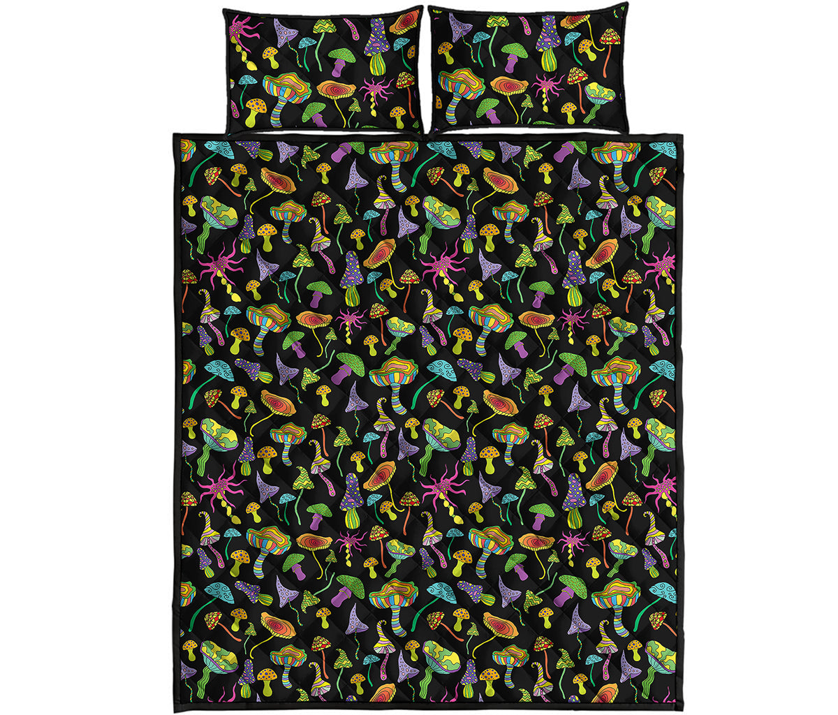 Psychedelic Mushroom Pattern Print Quilt Bed Set