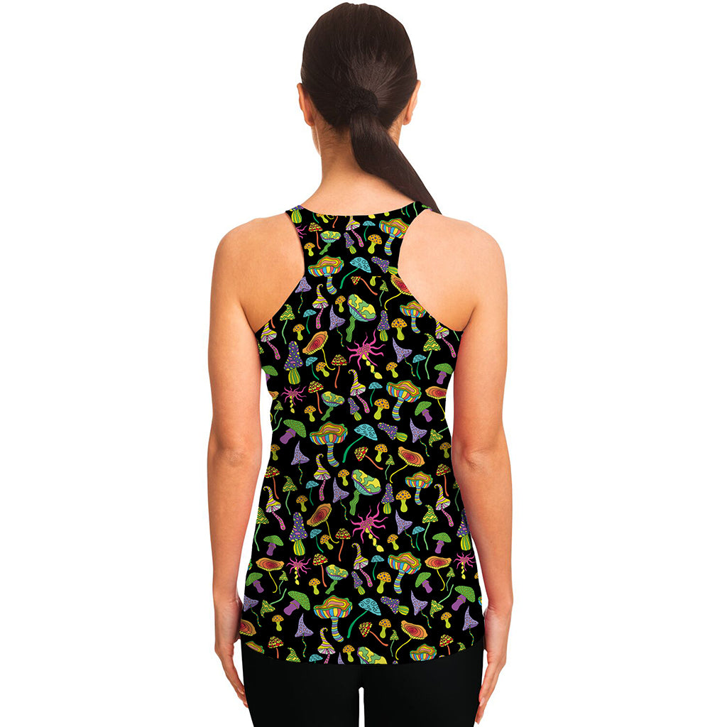 Psychedelic Mushroom Pattern Print Women's Racerback Tank Top
