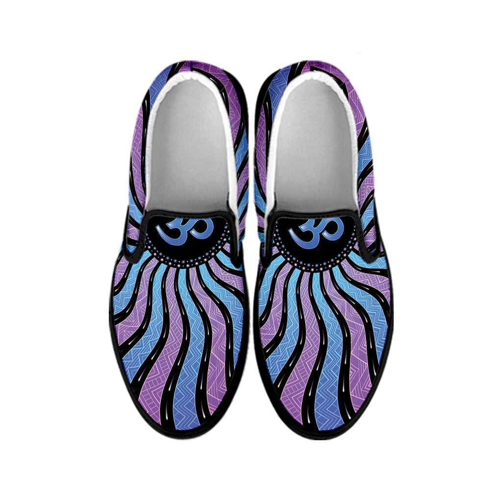 Psychedelic Om Print Black Slip On Shoes