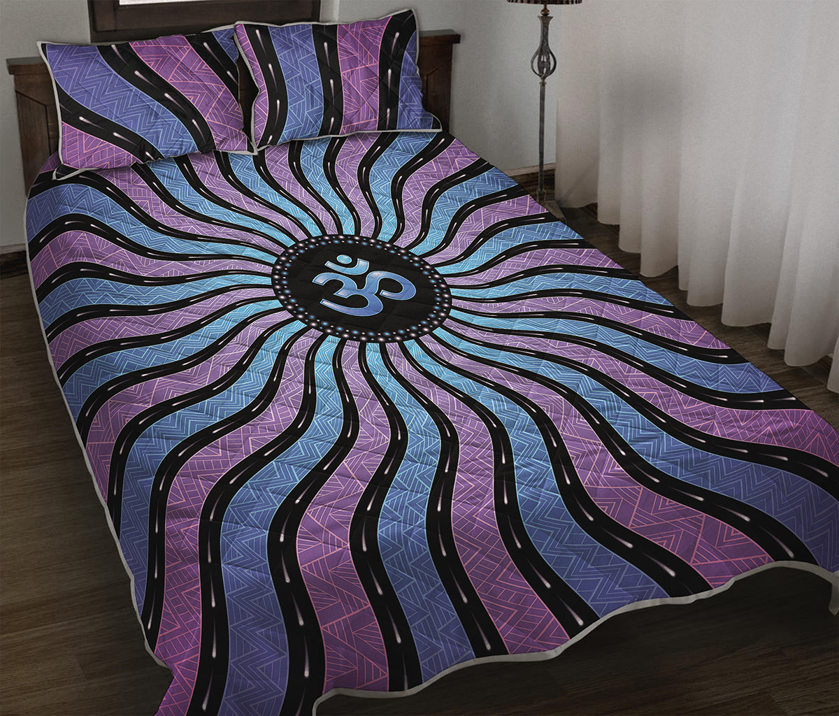 Psychedelic Om Print Quilt Bed Set