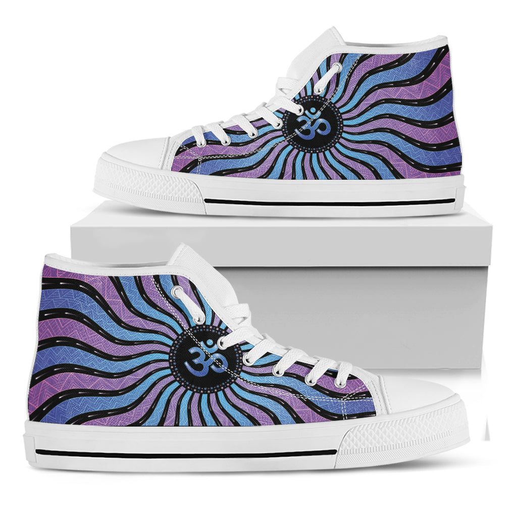 Psychedelic Om Print White High Top Shoes