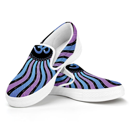 Psychedelic Om Print White Slip On Shoes