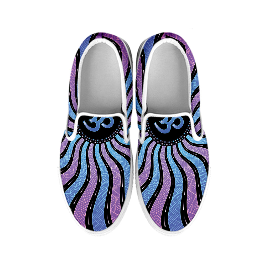 Psychedelic Om Print White Slip On Shoes