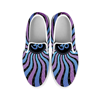 Psychedelic Om Print White Slip On Shoes