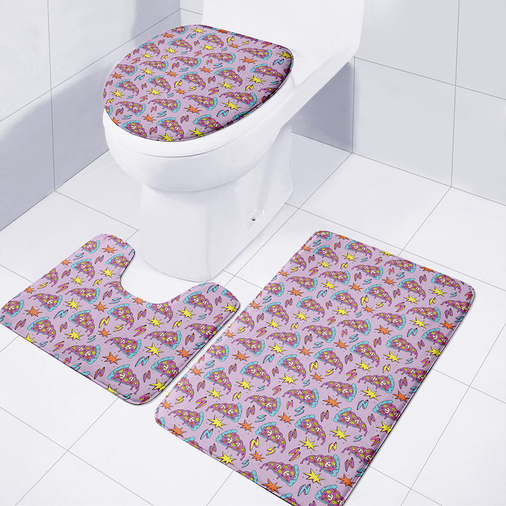 Psychedelic Pizza Pattern Print 3 Piece Bath Mat Set