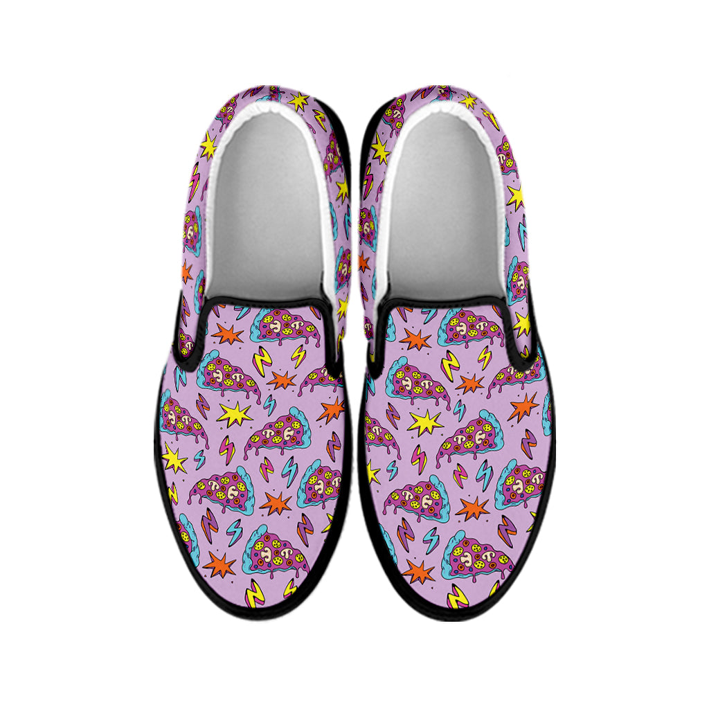 Psychedelic Pizza Pattern Print Black Slip On Shoes