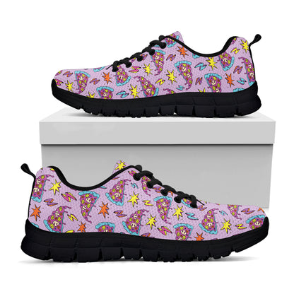 Psychedelic Pizza Pattern Print Black Sneakers