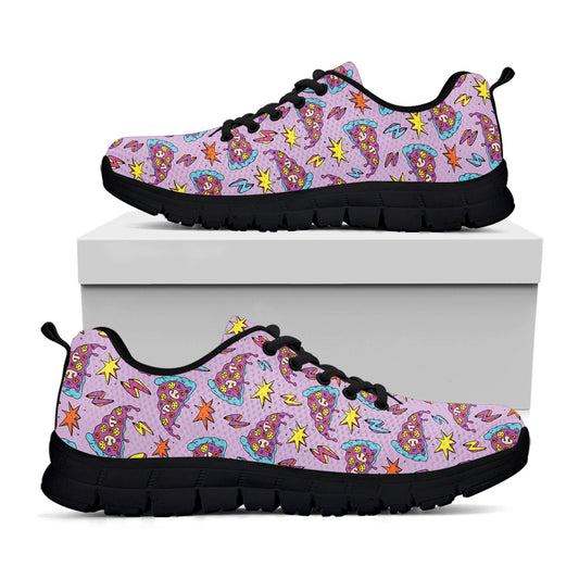 Psychedelic Pizza Pattern Print Black Sneakers