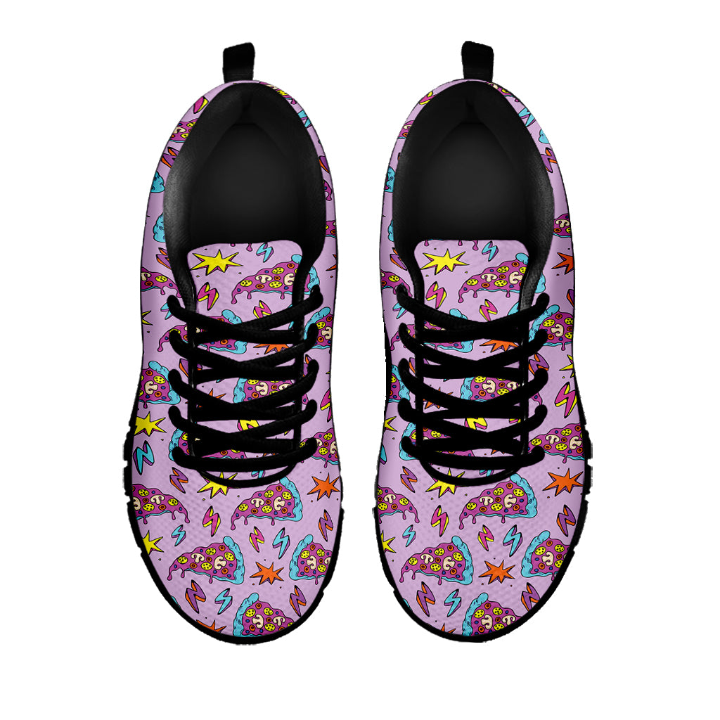 Psychedelic Pizza Pattern Print Black Sneakers