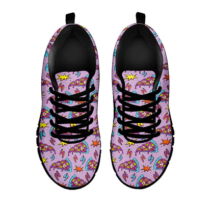 Psychedelic Pizza Pattern Print Black Sneakers