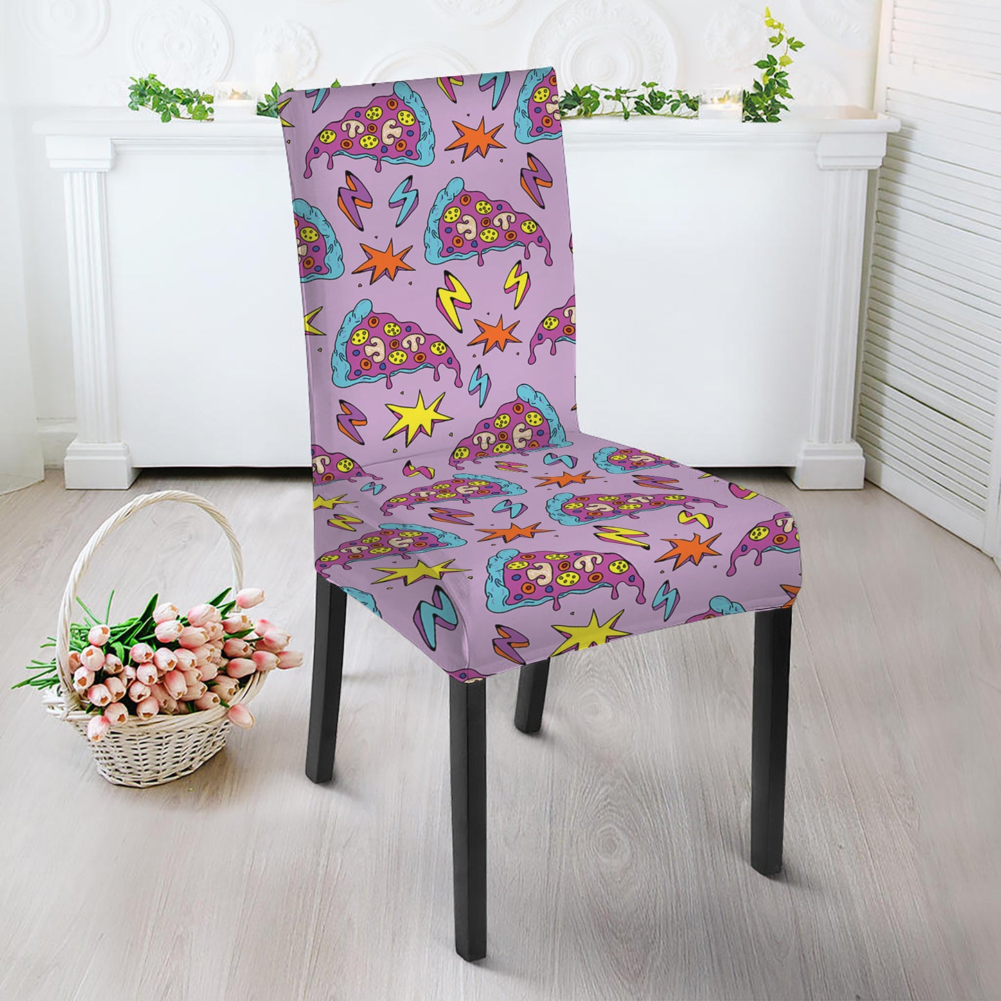 Psychedelic Pizza Pattern Print Dining Chair Slipcover