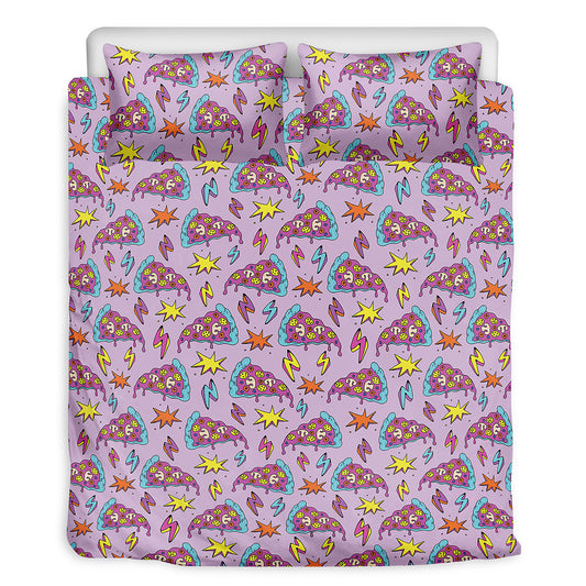 Psychedelic Pizza Pattern Print Duvet Cover Bedding Set