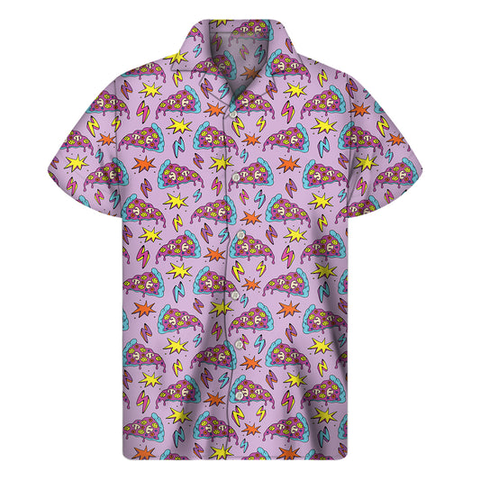 Psychedelic Pizza Pattern Print Men's Short Sleeve Shirt